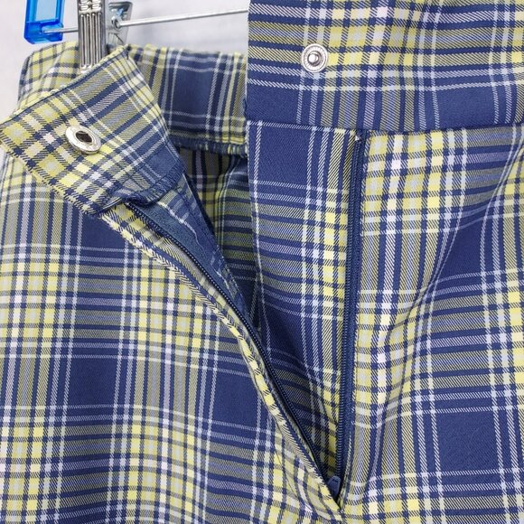 Forever 21 Kick Pants Women Medium Yellow Blue Tartan Plaid Wide-Leg Cargo Punk - Picture 5 of 16